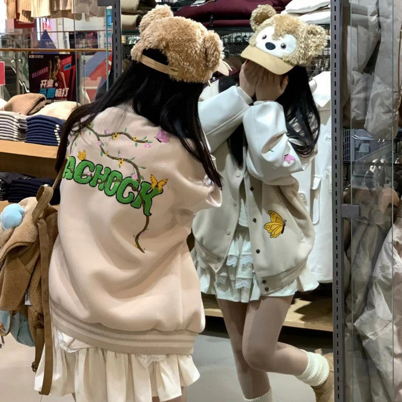 Women's Retro Korean Type Ins Embroidered Letter Baseball Jacket