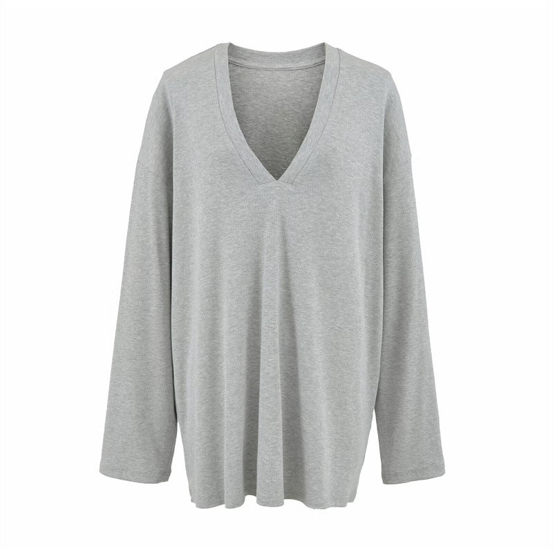 Versatile Old Money Style V-Neck Loose-Fit Long-Sleeve