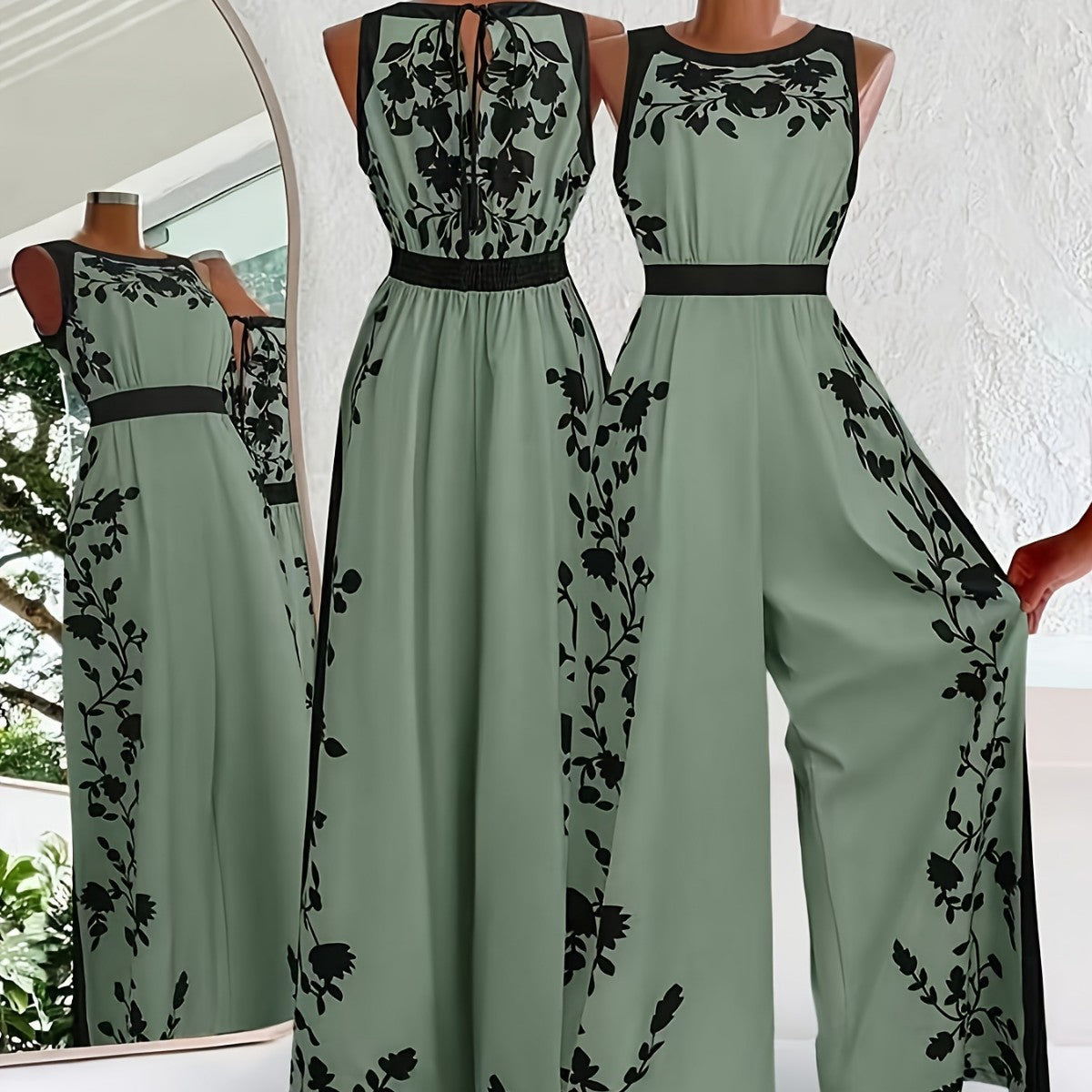 Elegant Sleeveless Womens Casual Printed Jumpsuit With Open Back