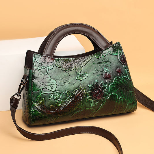 Elegant Retro Præget Crossbody Taske med Stor Kapacitet