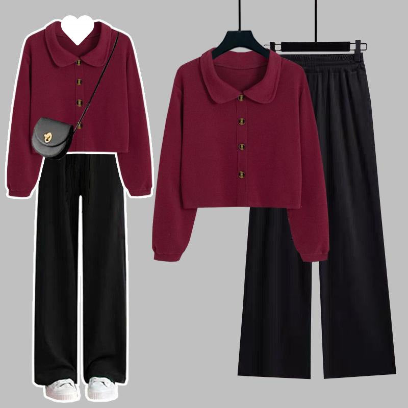 Stylish Cropped Lapel Hoodie Paired With Sleek High-waisted Wide-leg Pants