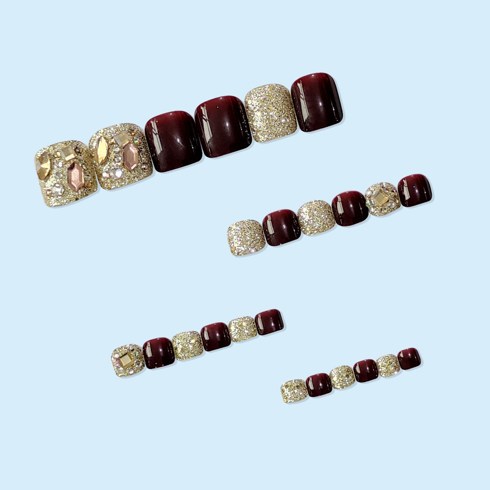 Wine Red Finished Handmade Wear Short Nail
