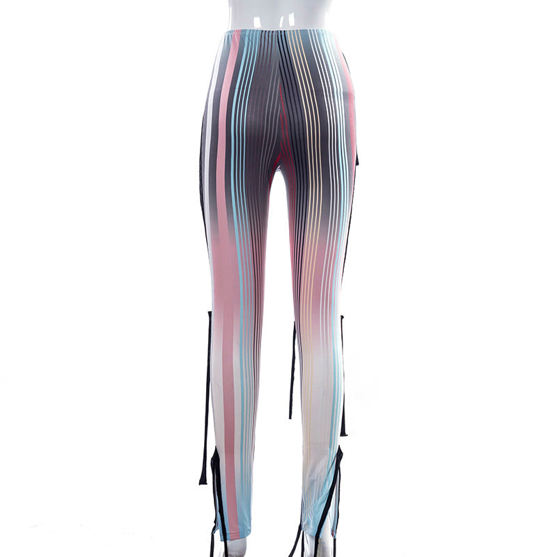 Women's Casual Trousers With Tie - Up Trim