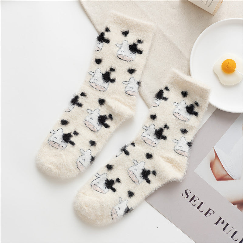 Mink Fleece Socks Coral Fleece Female Cartoon Animal