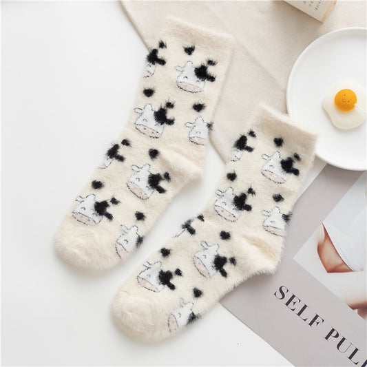 Mink Fleece Socks Coral Fleece Female Cartoon Animal