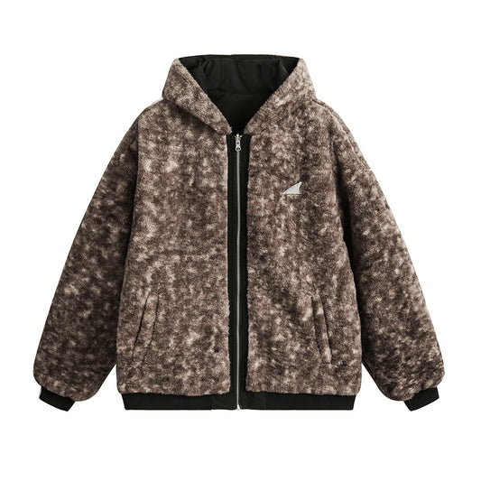 Double-sided Wear Cotton Coat Jacket Men's Leopard Print Imitation Fur Hooded