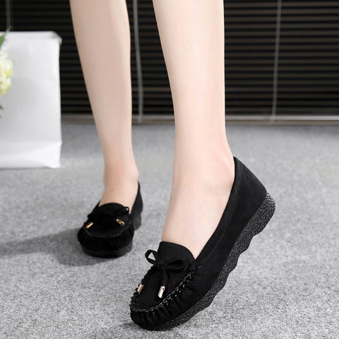 Old Beijing Cloth Shoes Women's Flat Soft Bottom Doug Single-layer Shoes Bow Round Toe Shallow Mouth