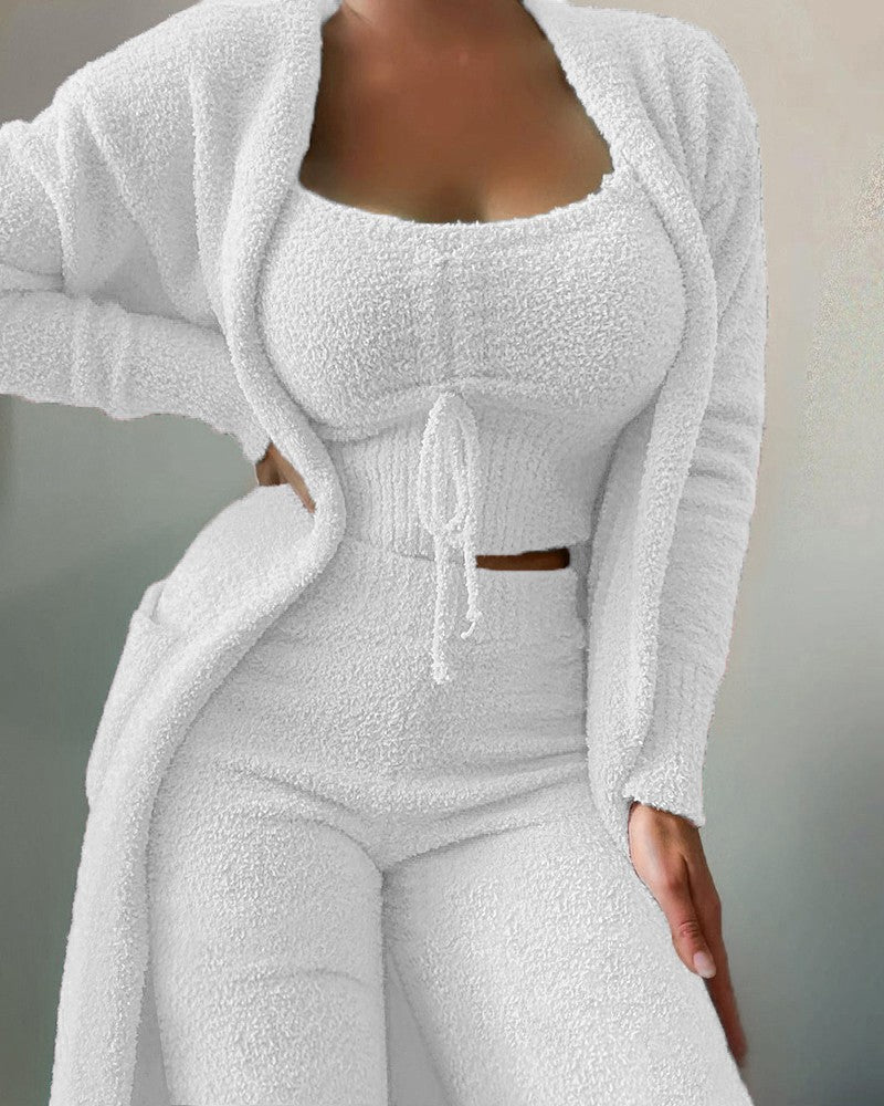 Womens Casual Solid Color Long Sleeve Slimming Three Piece Set