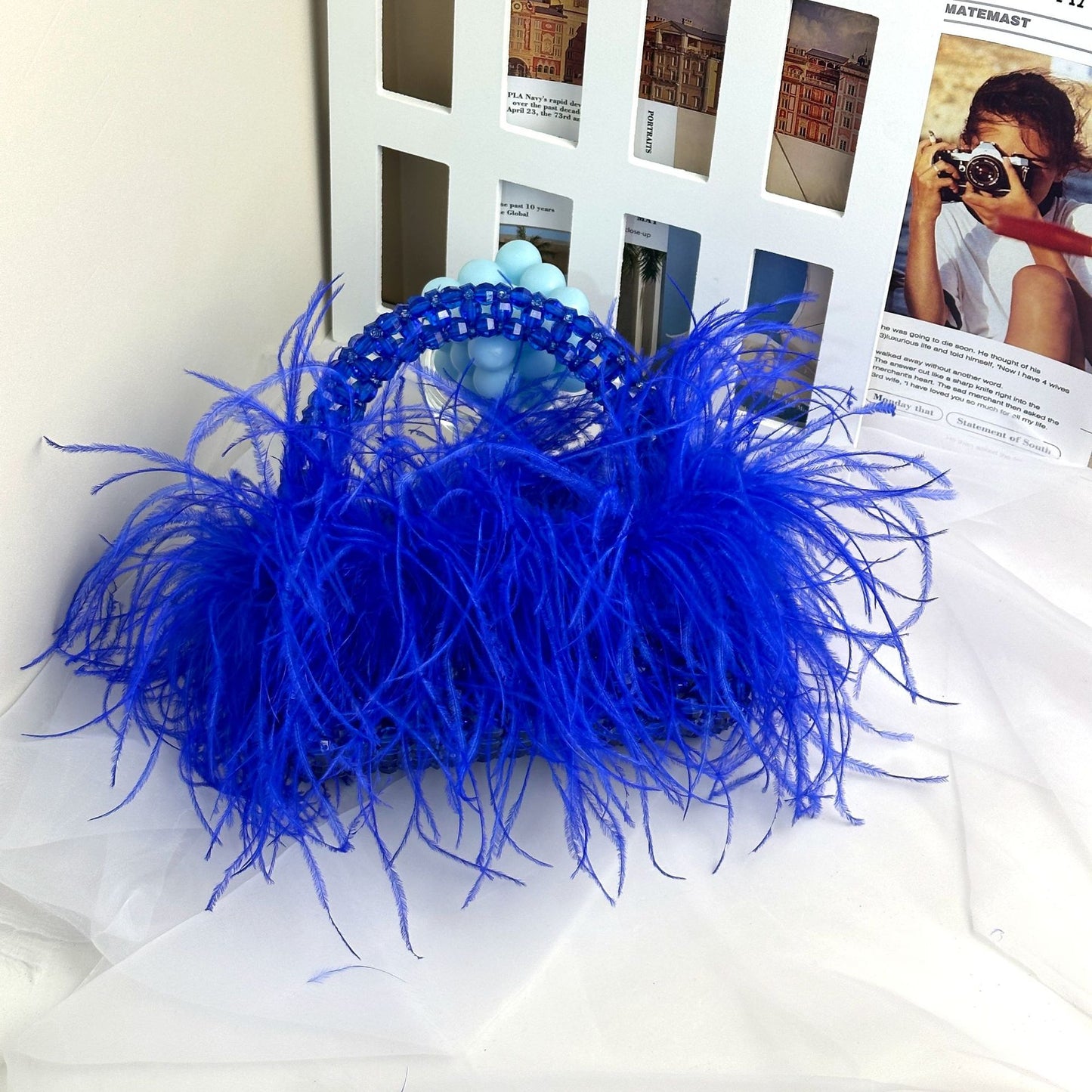 Colored Ostrich Wool Beaded Handbag