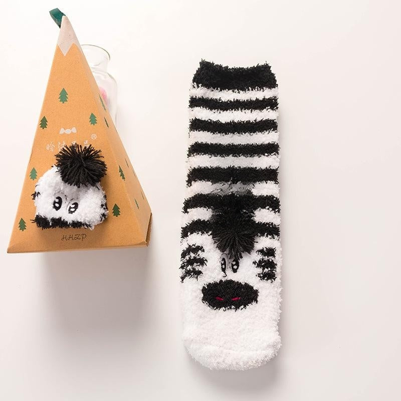 Coral Fleece Tube Winter Thickened Women's Christmas Stockings Cute Cartoon Maternity Socks