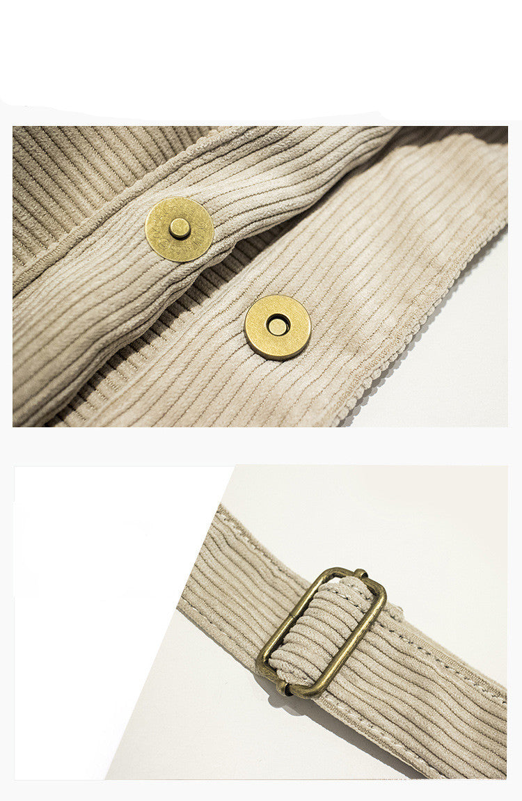 Solid Color Corduroy Shoulder Bag Casual Crossbody
