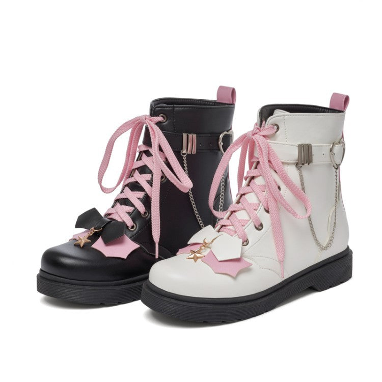 Women's Bow Metal Chain Martin Boots