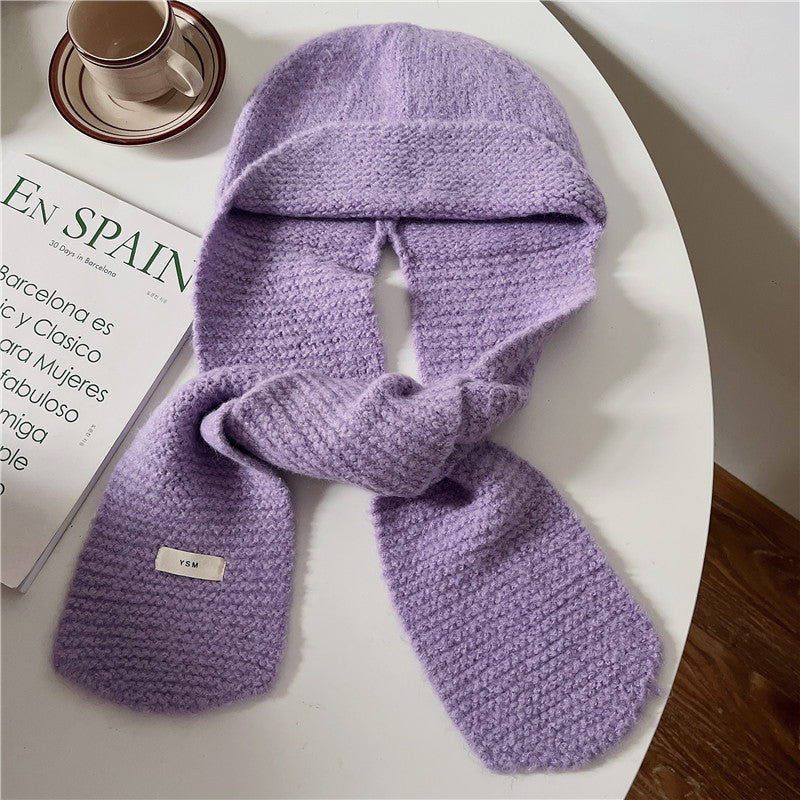 Women's Solid Color Knitted Wool Hat Scarf