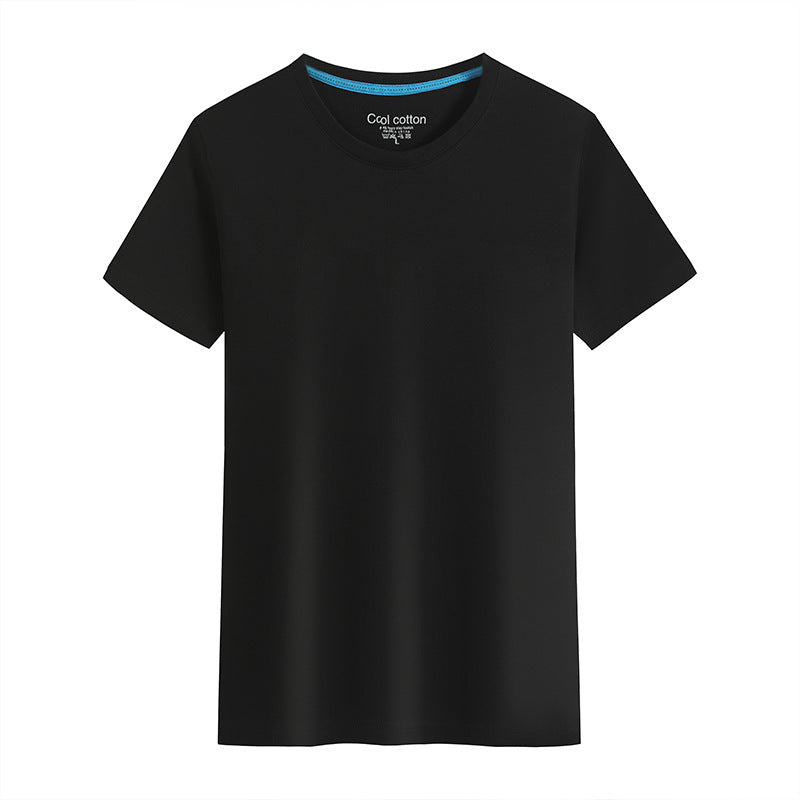 Herre- og dame-ensfarvet bomulds-T-shirt med rund hals til sommer