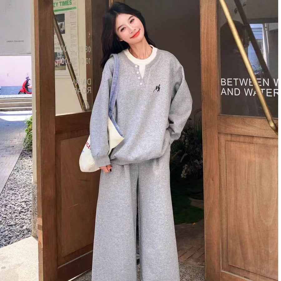 Retro Fashion Round Neck Long Sleeve Suit Women