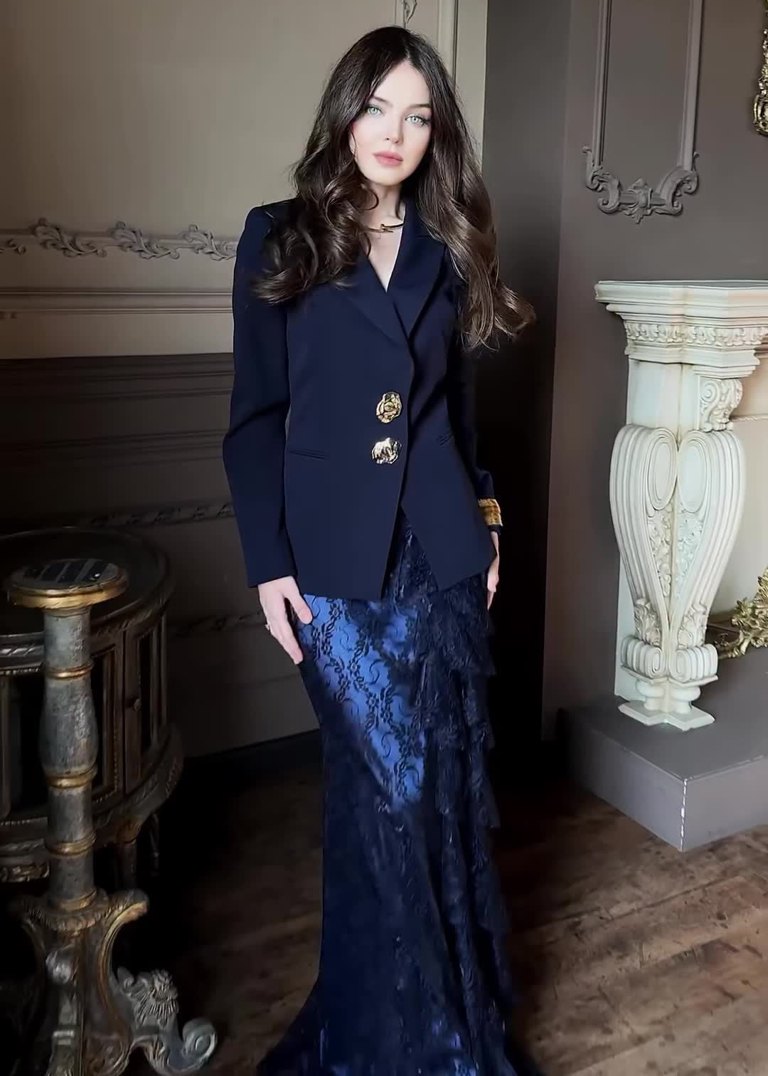 Sophisticated Slim Fit Long Sleeve Tailored Blazer And Skirt Set With A Cinched Waist