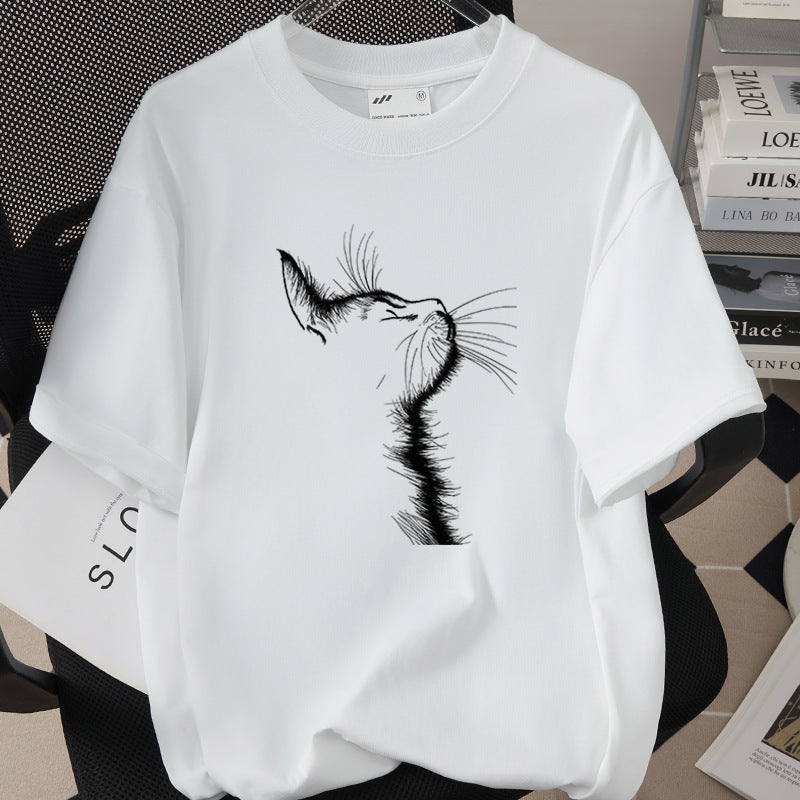 Creative And Fun Side-profile Cat Design T-shirt For Your Adorable Pet