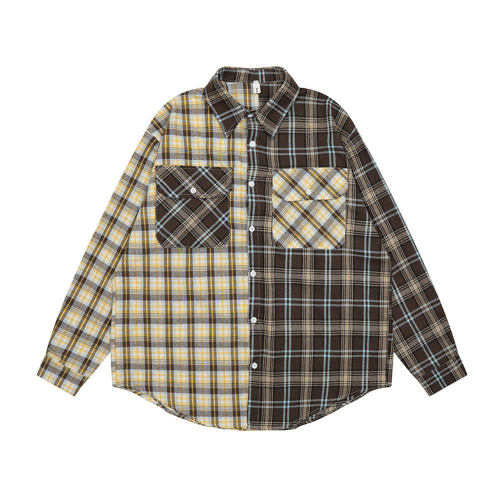 Plaid Long-sleeved Shirt Men's Trendy High Street Design Sense