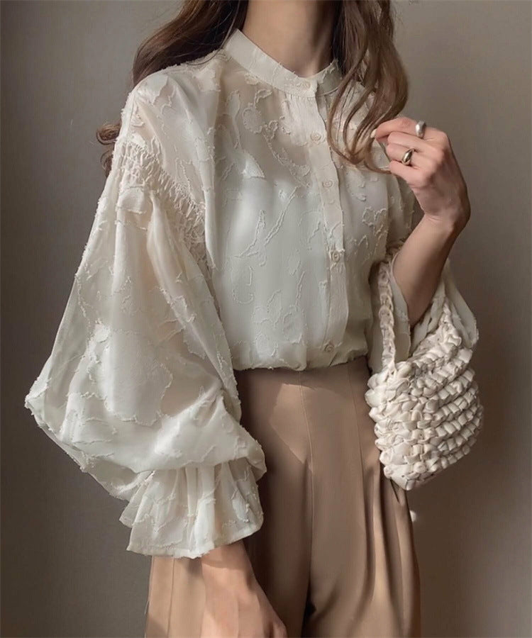 Lace Top With A Fitted Base And Lantern Sleeves