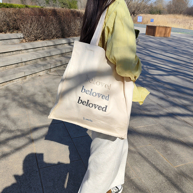 Women's Embroidered Letters Large Capacity Canvas Bag