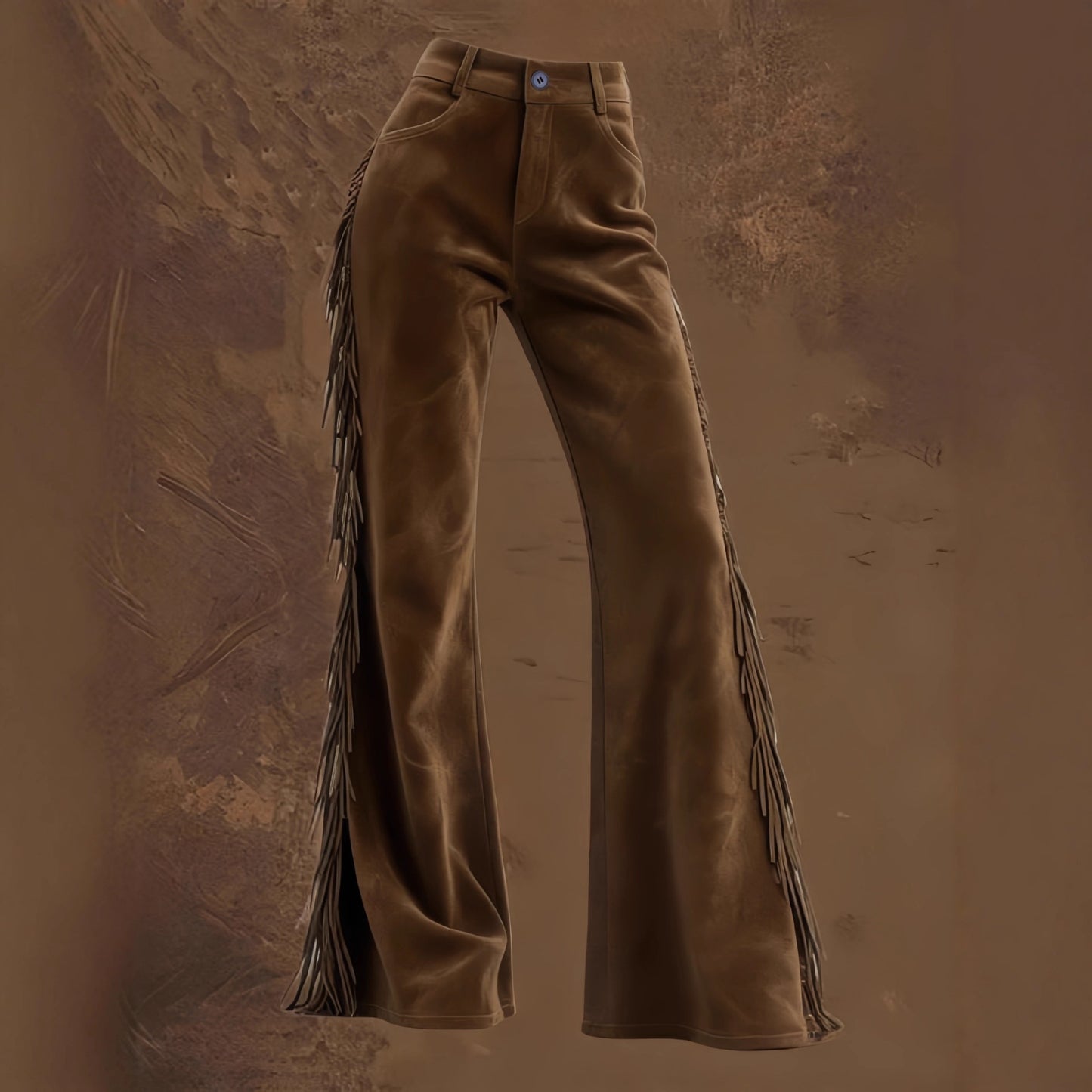 Retro Western-style Fringed Deerskin Flared Pants Casual Trousers