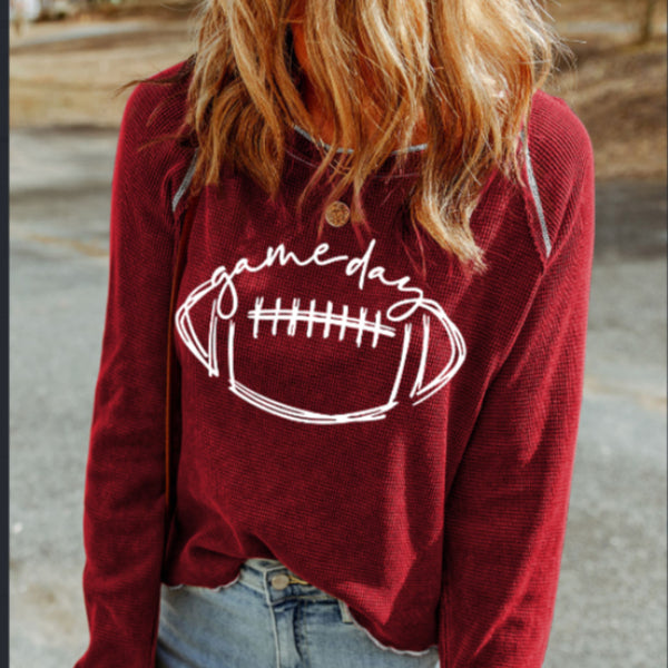 Red Match Day Rugby Football Graphic Thermal Knitting Top