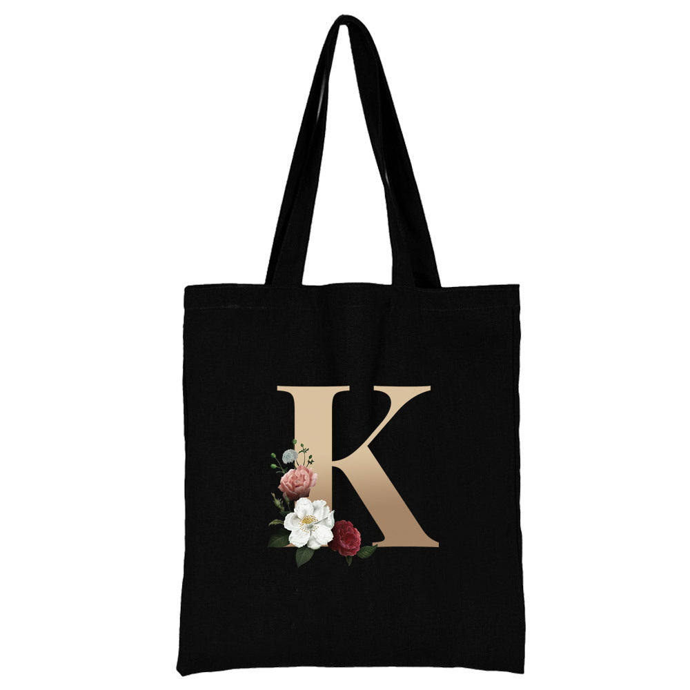 English Alphabet Flower Printed Canvas Bag