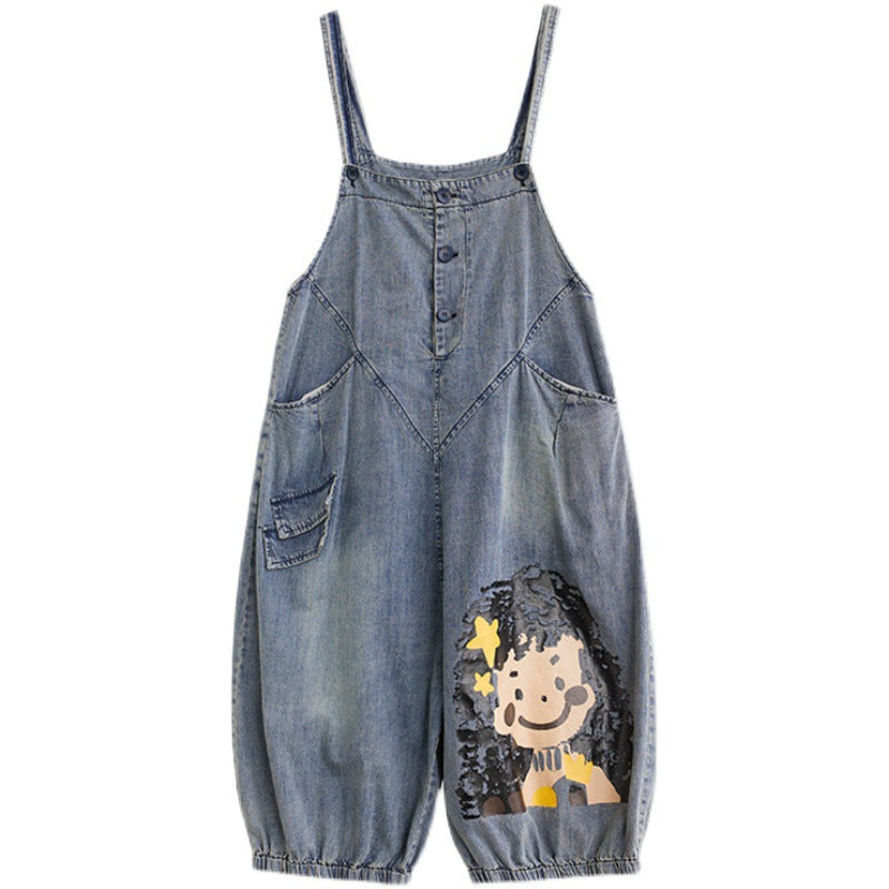 Women's Large Size Loose Thin Denim Overalls