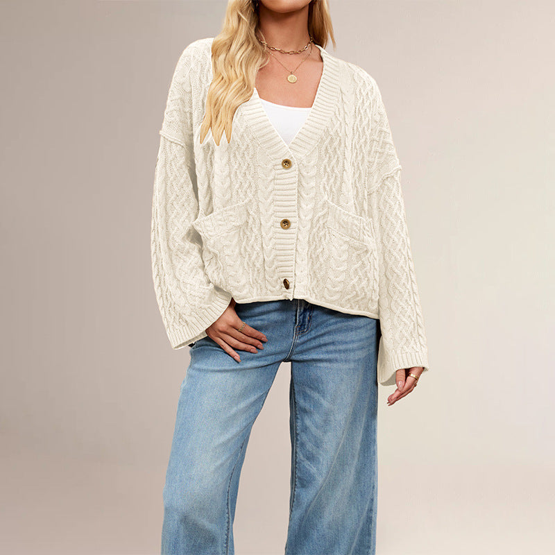 Women's Cable Loose-fitting Solid Color Knitted Cardigan