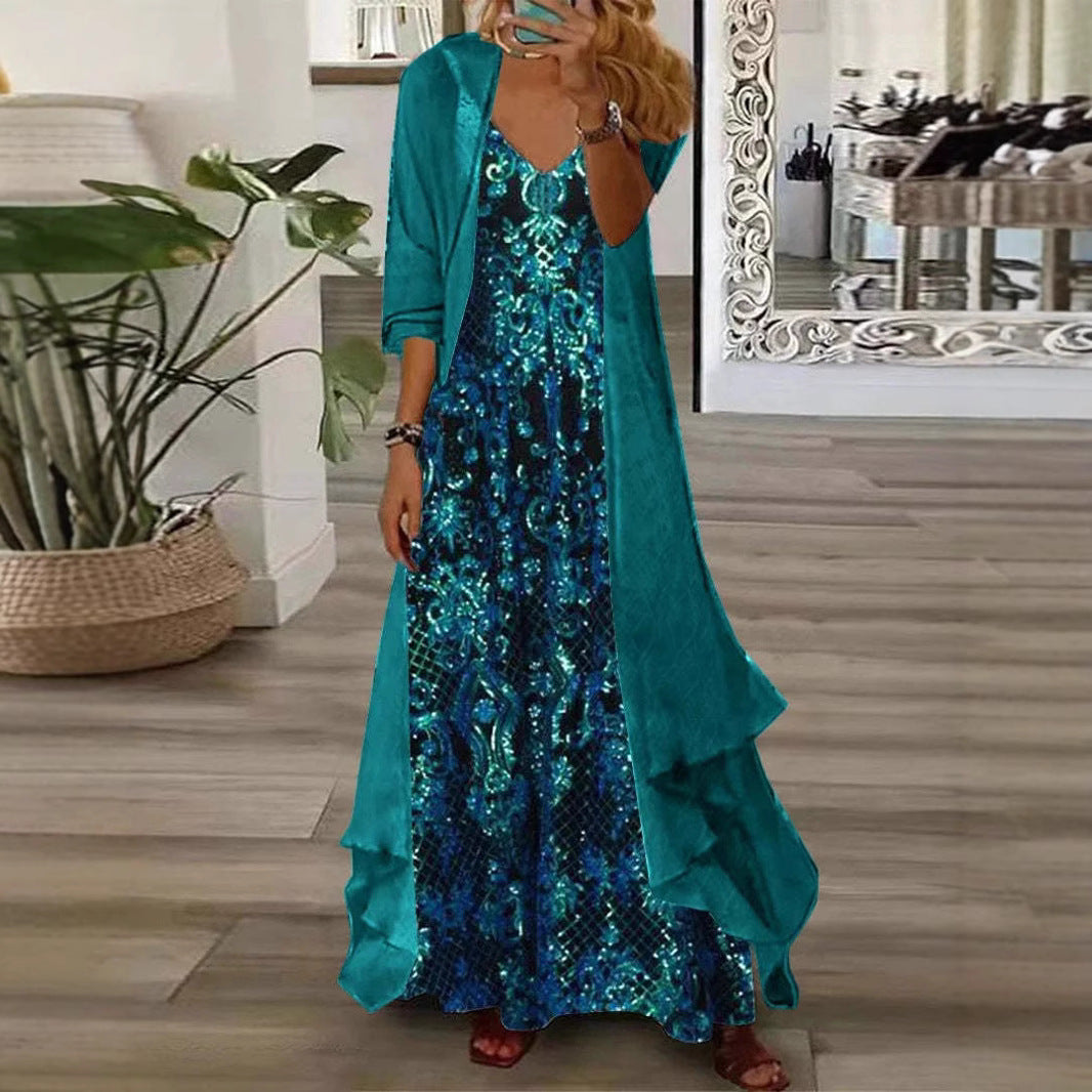 Plus Size Women's Dress Set V-neck Strap Lining