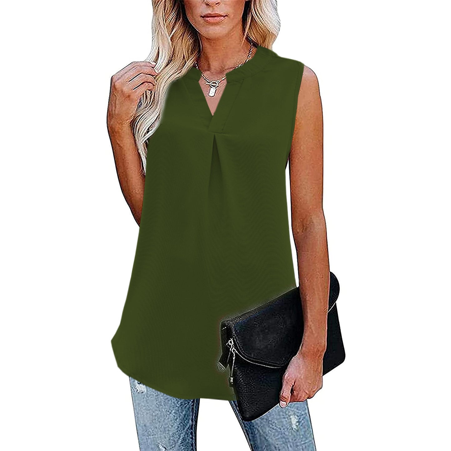 Women's Loose V-neck Sleeveless Lace Top Shirt