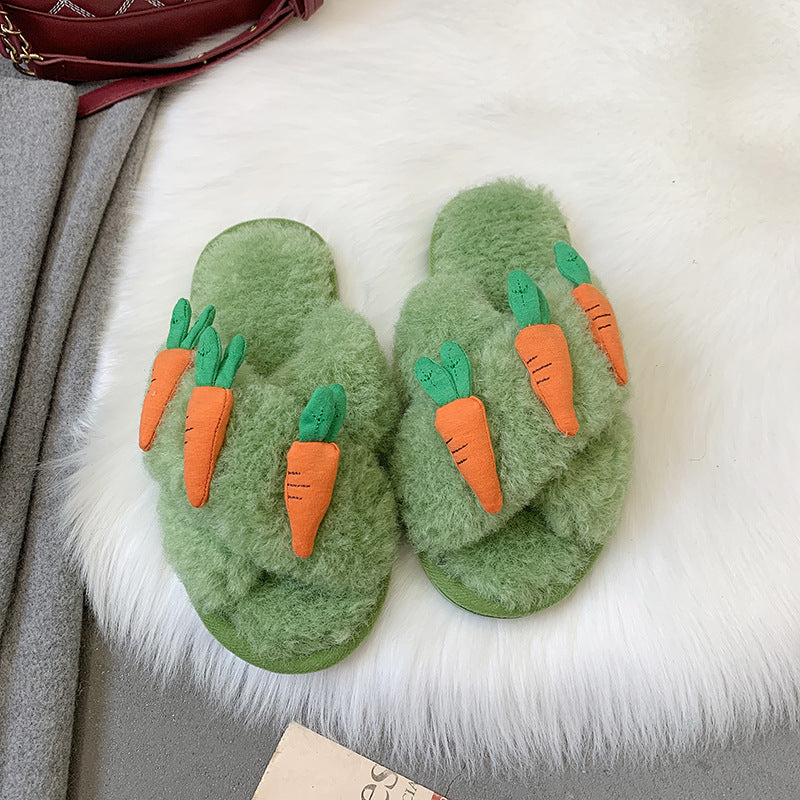 Winter Slippers Women's Outer Wear Cross Lamb Plush Fruit