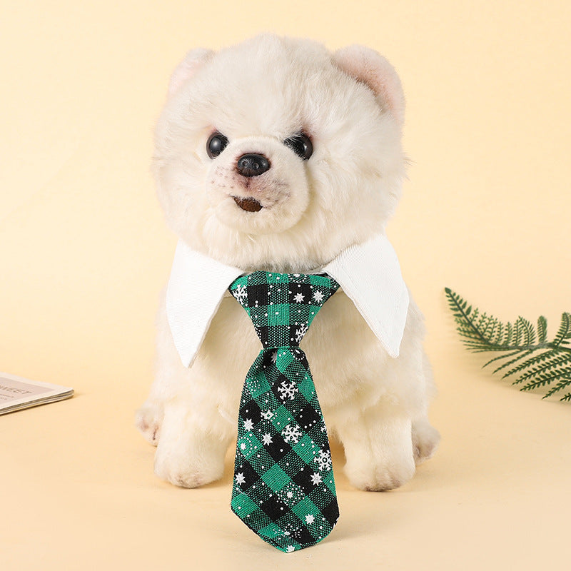 Christmas Dog Necktie, Adjustable Winter Snowflake Pattern Pet Tie Collar With Red Plaid For Small Medium Cat Dog Christmas Weddings Pet Tuxedo Outfit Decoration