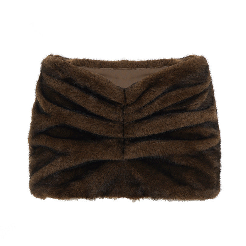 Street Hipster Side Pleated Low Waist Hot Girl Fur Sheath Skirt