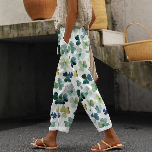 Women's Simple Tassel Striped Striped Pocket Floral Print Casual Trousers