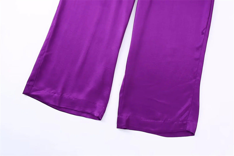 Silk Texture Suit Coat High Waist Casual Pants