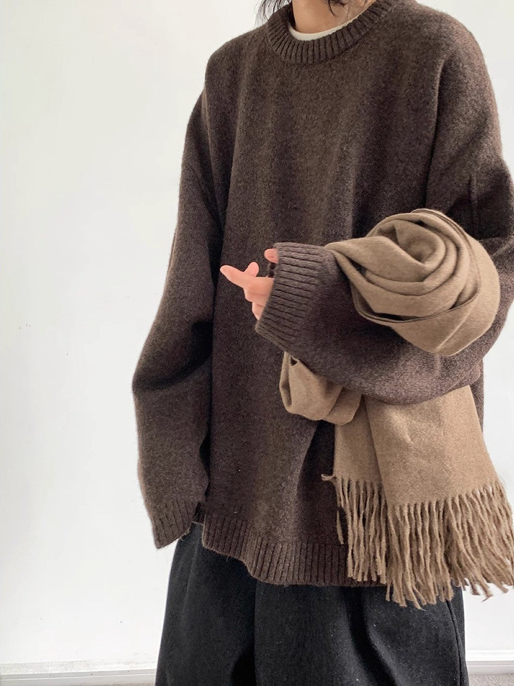 Japanese-style Retro Solid Color Knitwear Sweater For Men