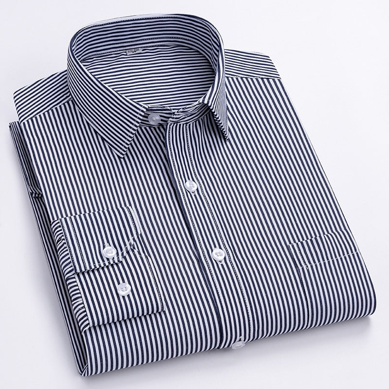 Mens Spring Blue-Striped Long-Sleeve Work Shirt