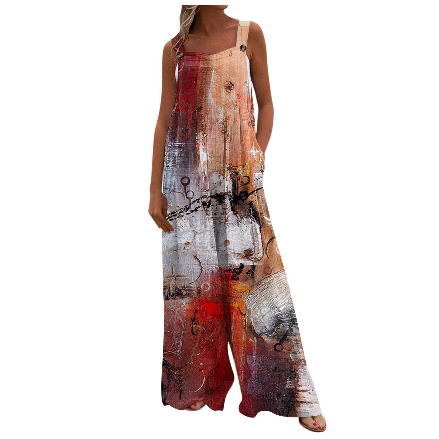 Loose-fit Jumpsuit With Printed Patchwork And Pockets