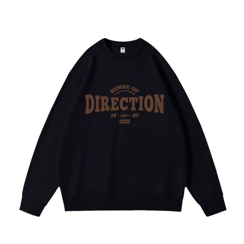 Retro Alphabet Printed Crew Neck Sweatshirt Women's Loose All-match Long Sleeve