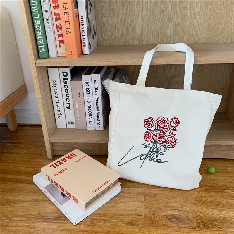 Korean Embroidered Rose Vintage Canvas Bag