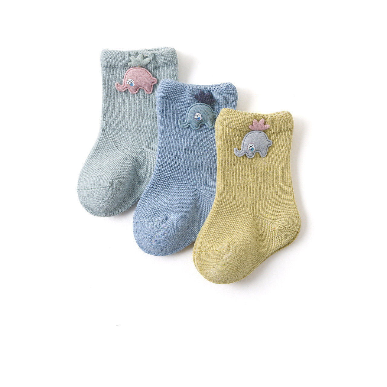 Cartoon Baby Elephant Socks In Tube Solid Color Cotton