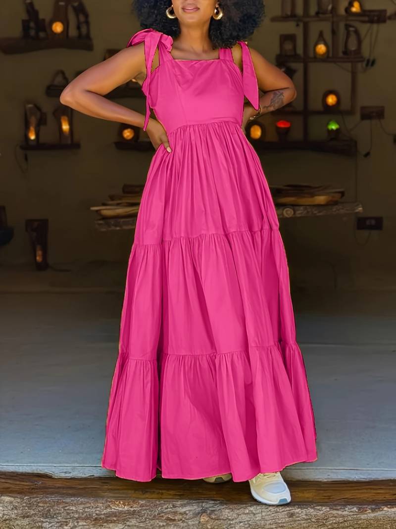 Fashionable And Sweet Bow-Tie Long Fit-and-Flare Slip Dress