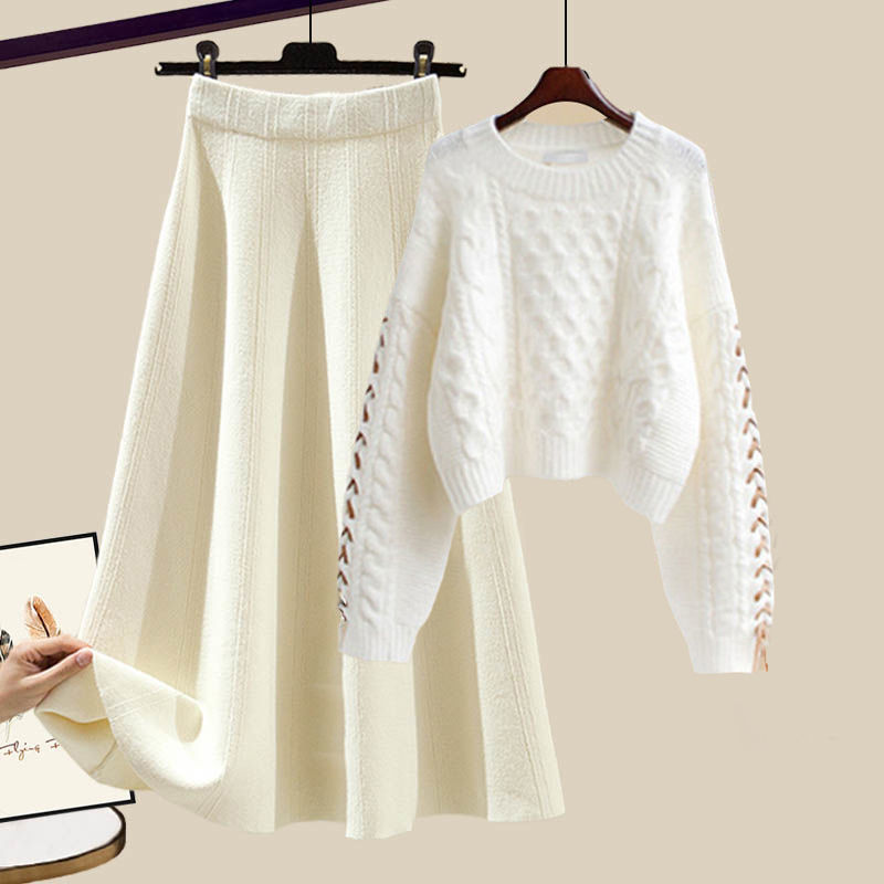 Stylish Figure-flattering Knit Sweater And Skirt Two-piece Set
