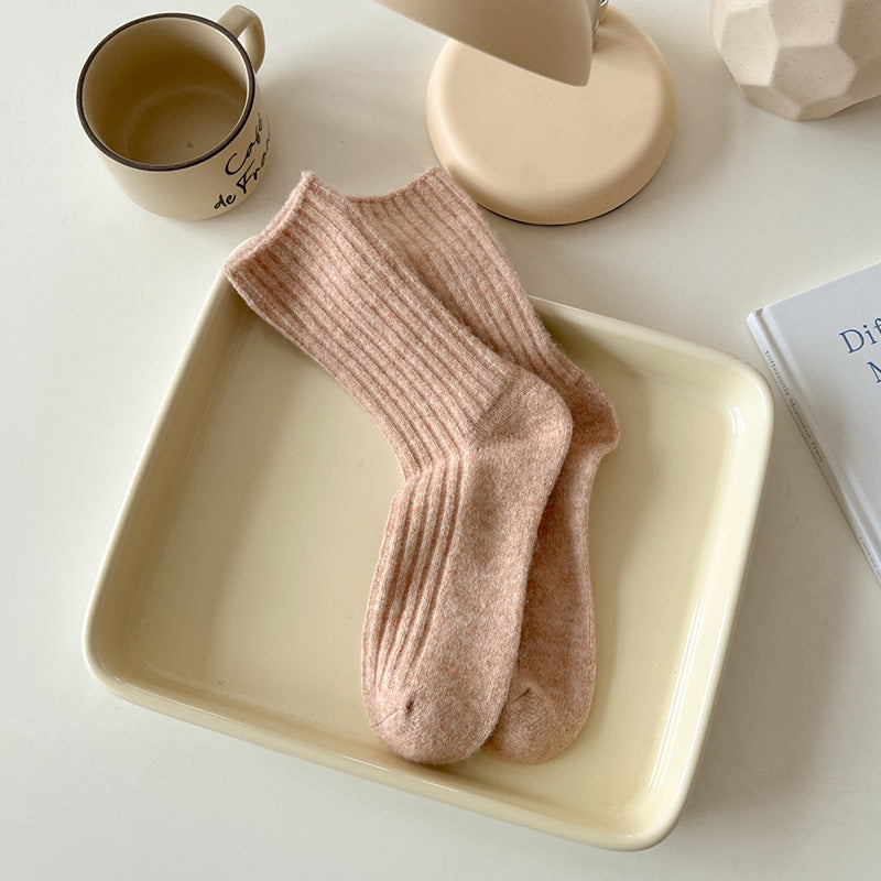 Womens Thickened Fleece-Lined Wool Mid-Calf Socks