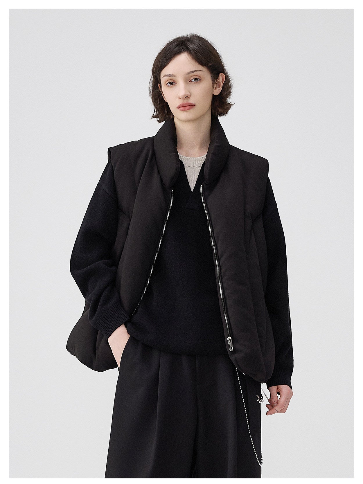 Asymmetrical Deconstructed Soft And Airy Stand-collar Sleeveless Vest
