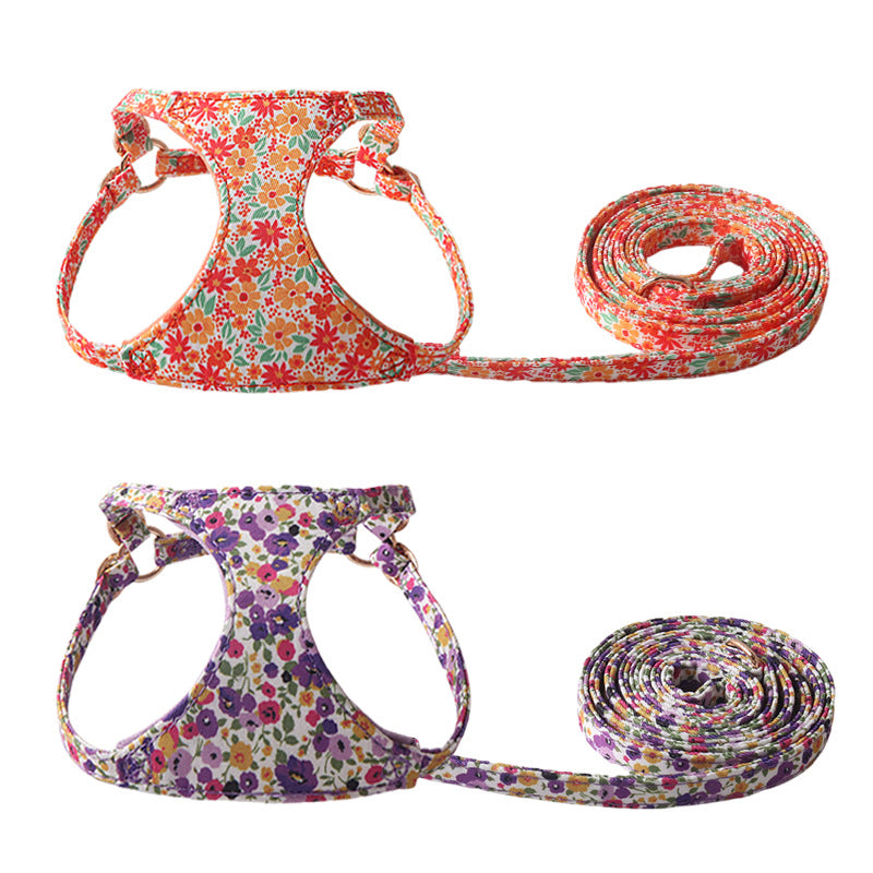 Super Beautiful Floral Series Pet Harness Suit With Hand Holding Rope