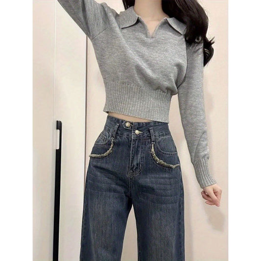 Korean Simple Slim Lapel Bottoming Knitted Sweater