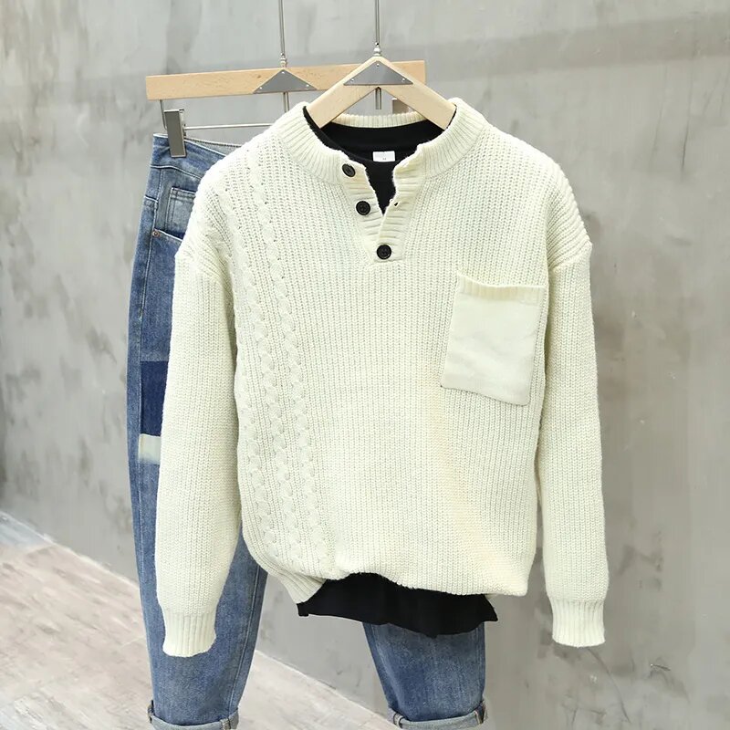 Retro-pullover i amerikansk stil til mænd – modebrand, løs pasform, med lommer, alsidig, afslappet sweater