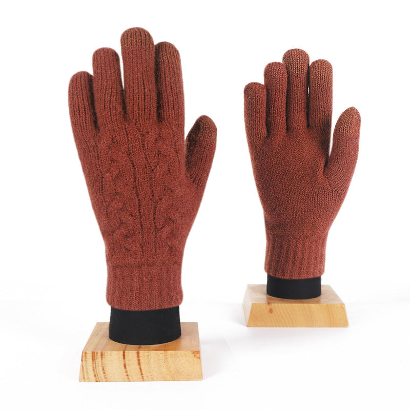 Winter Women's Double Layer Warm Touch Screen Knitted Gloves